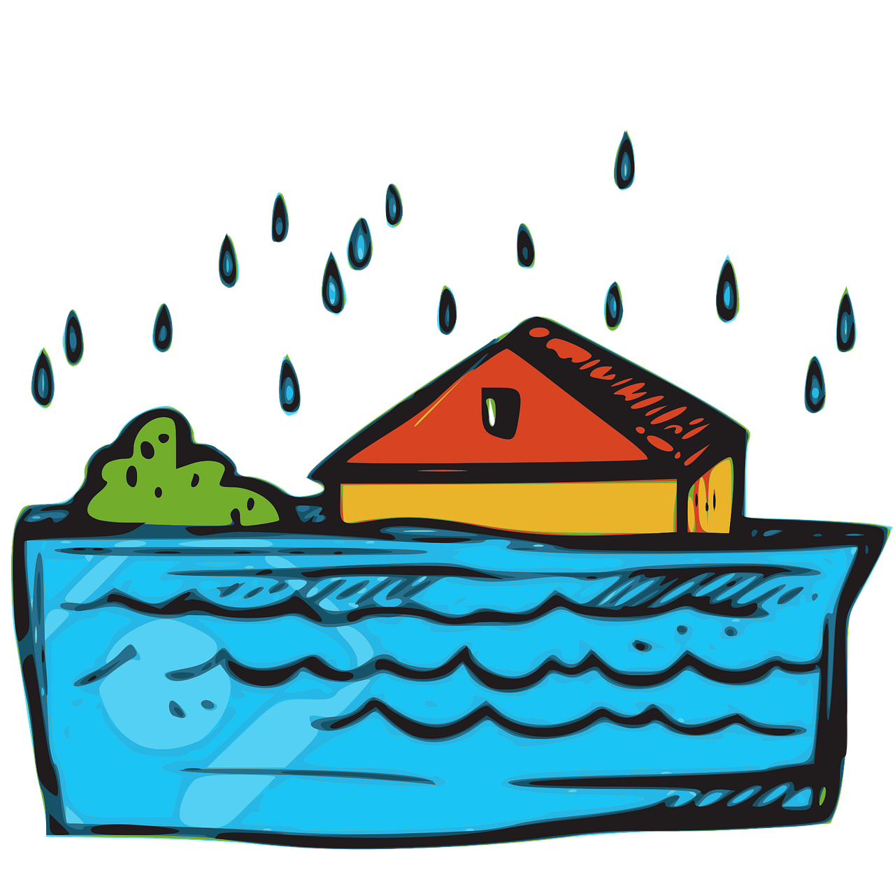 Cartoon flooded house