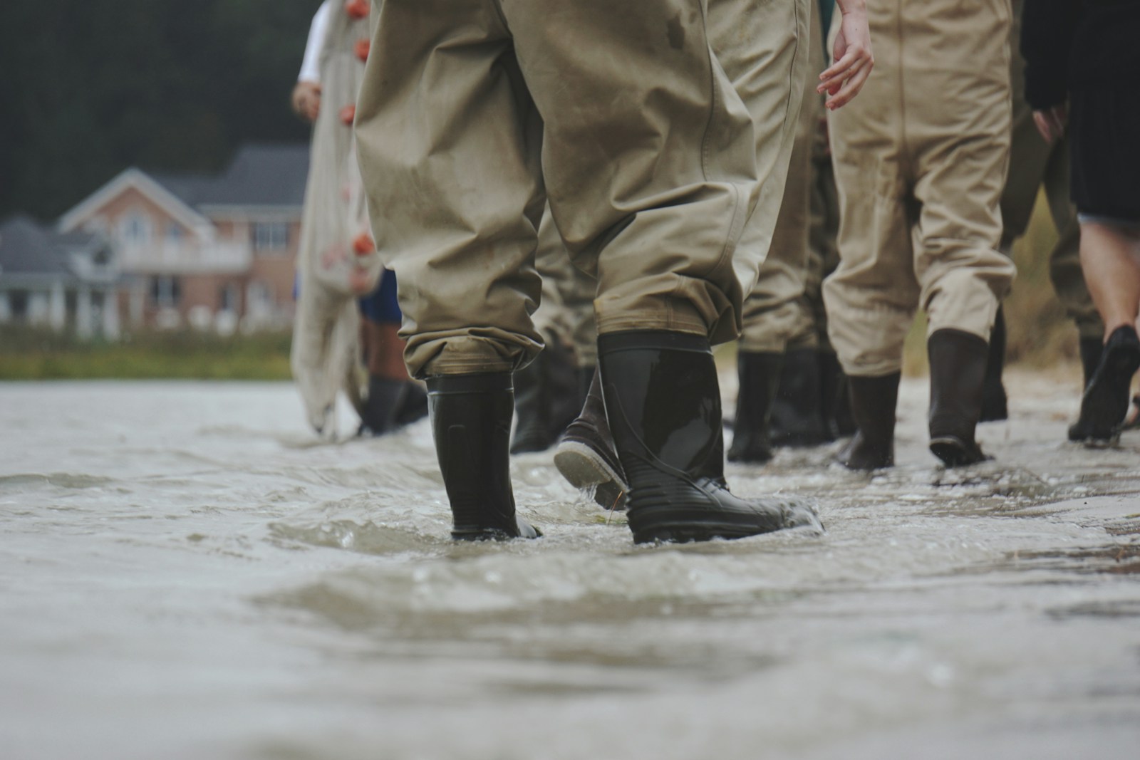 pair of black boots, flood